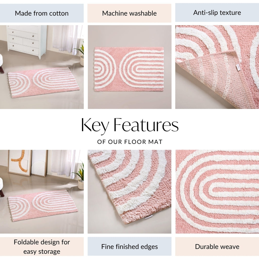 Blush Pink Anti Slip Tufted Cotton Floor Mat 82x52cm