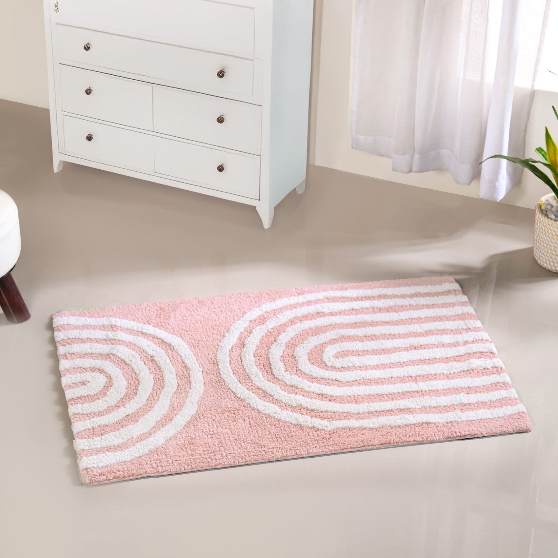 Blush Pink Anti Slip Tufted Cotton Floor Mat 82x52cm