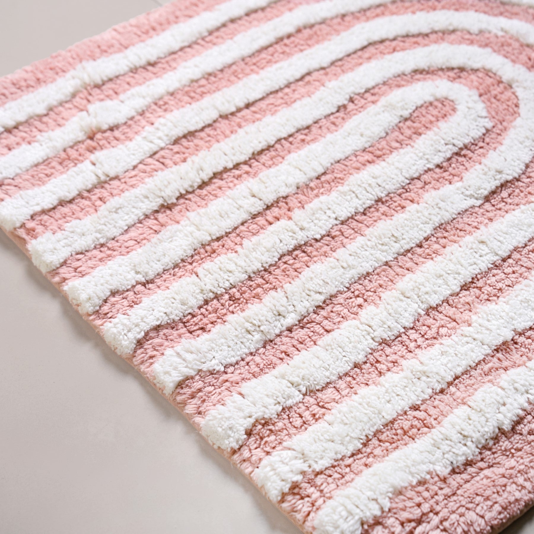 Blush Pink Anti Slip Tufted Cotton Floor Mat 82x52cm