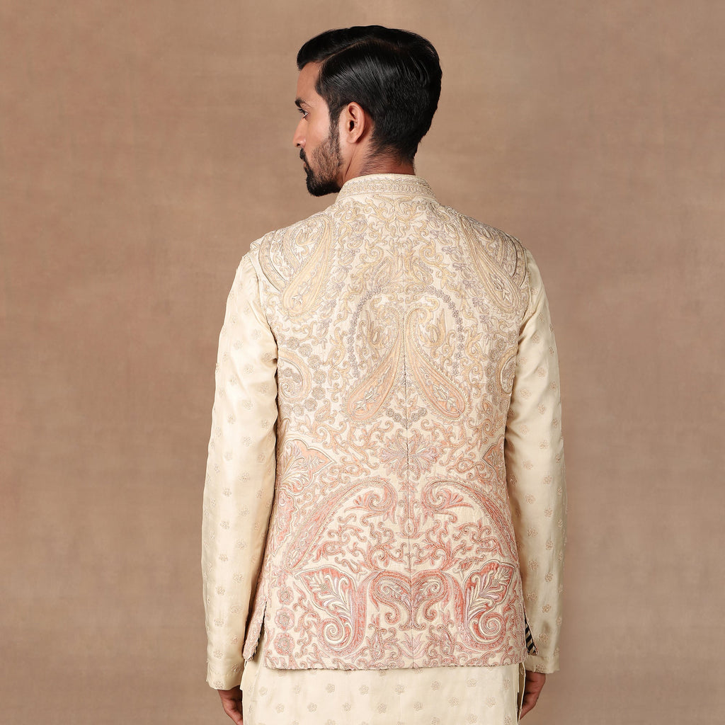 Blush Pink - Ivory Ombre Nehru Jacket Set | MURAQQA