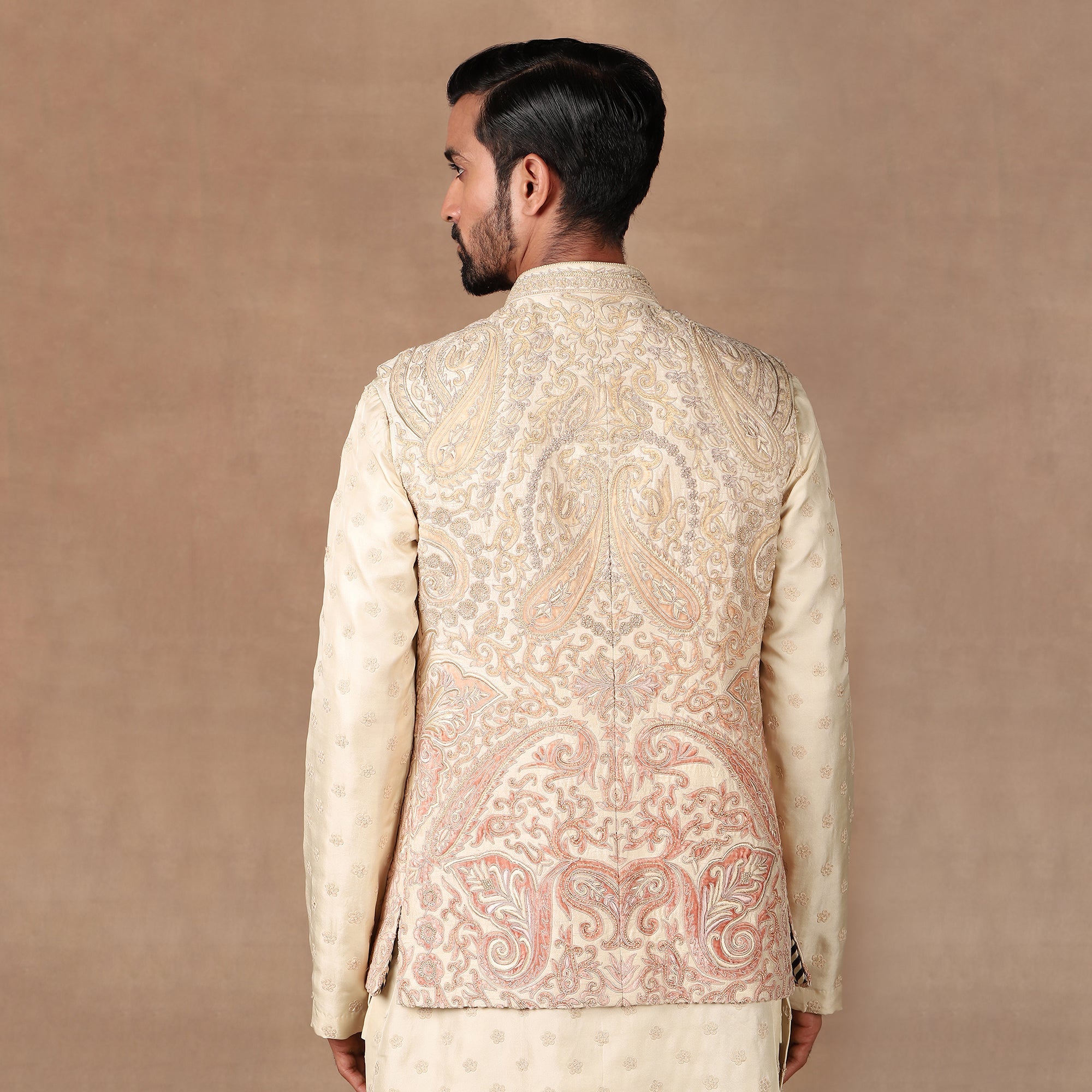 Blush Pink - Ivory Ombre Nehru Jacket Set | MURAQQA