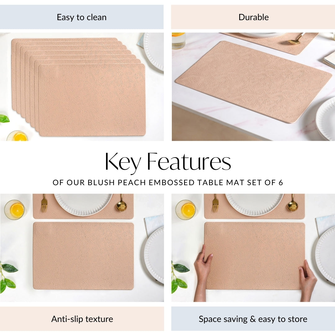 Blush Peach Embossed Table Mat Set Of 6