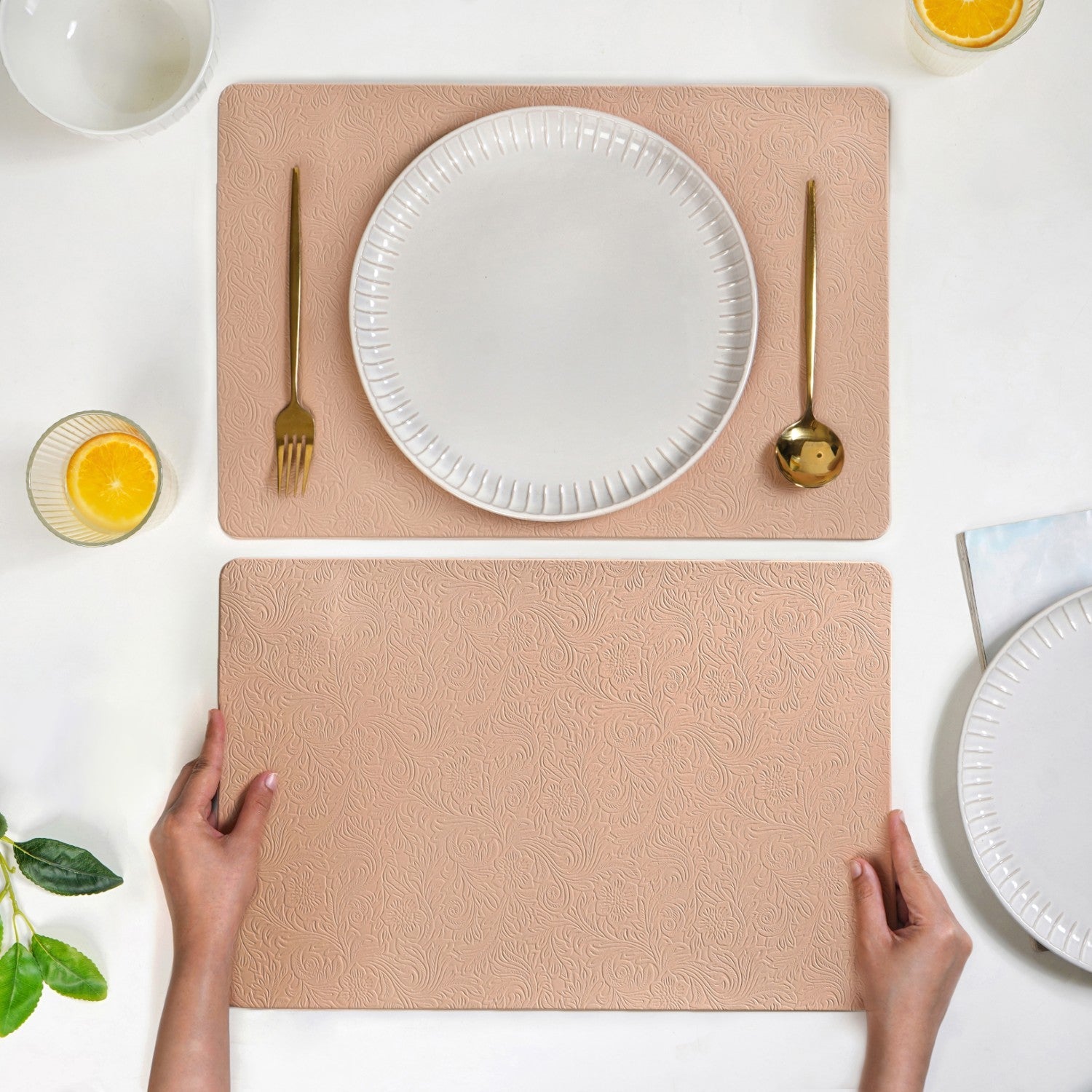 Blush Peach Embossed Table Mat Set Of 6