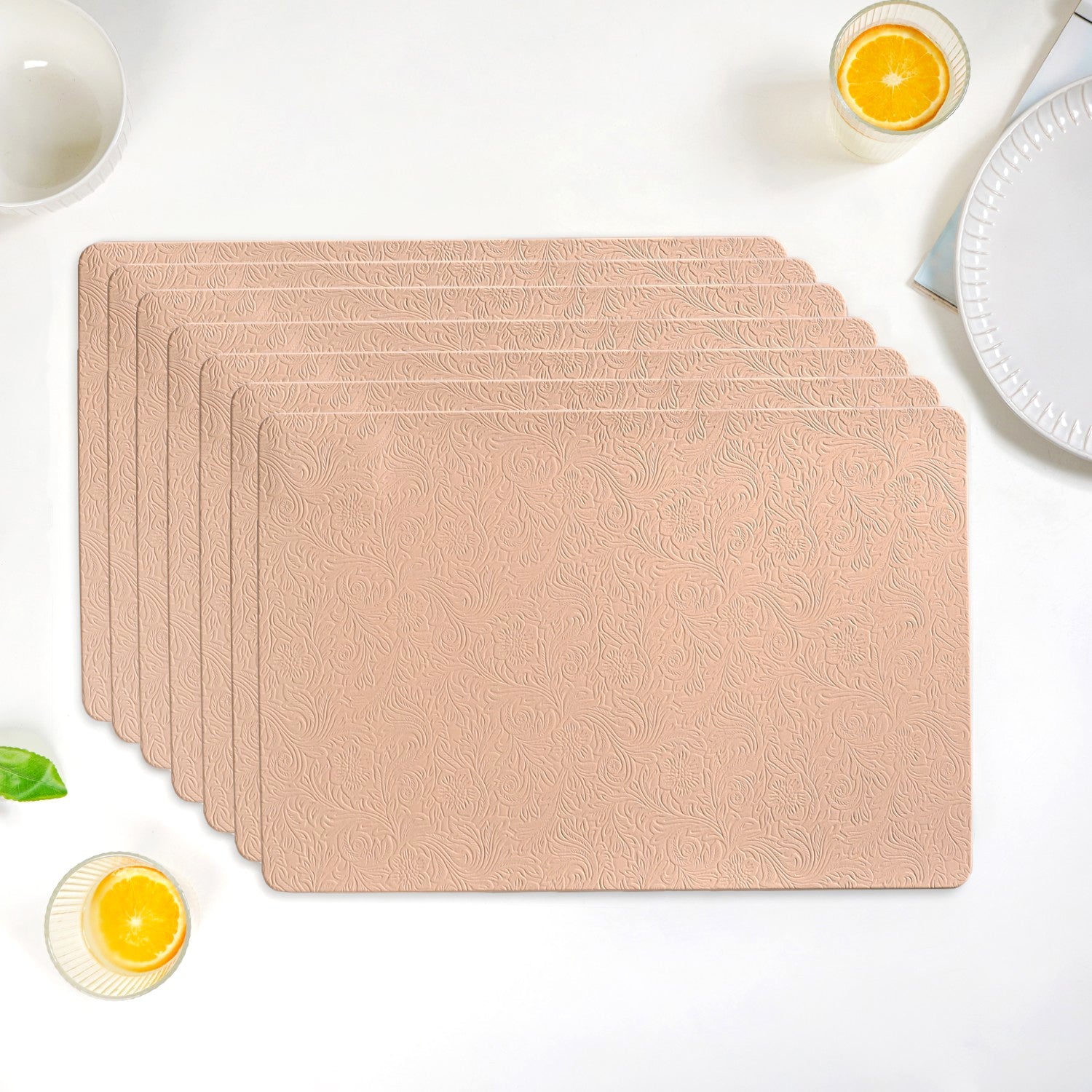 Blush Peach Embossed Table Mat Set Of 6