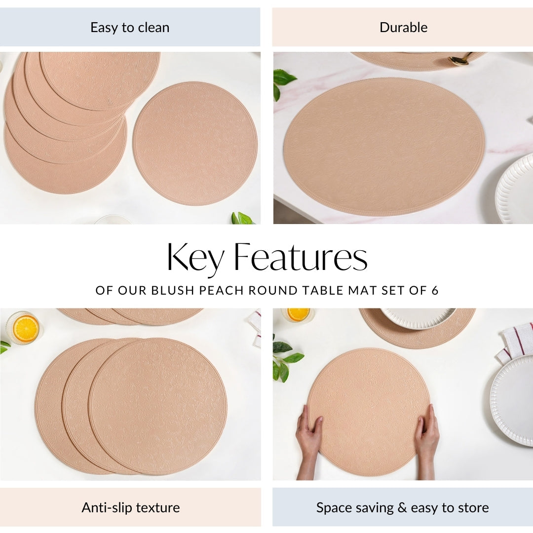 Blush Peach Round Table Mat Set Of 6