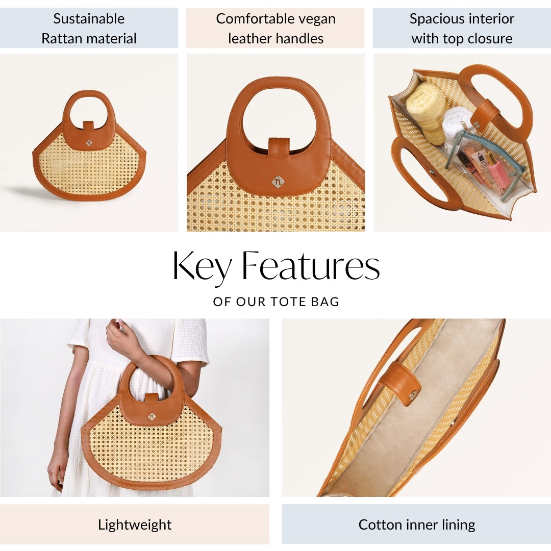 Rattan Tan Basket Tote Bag