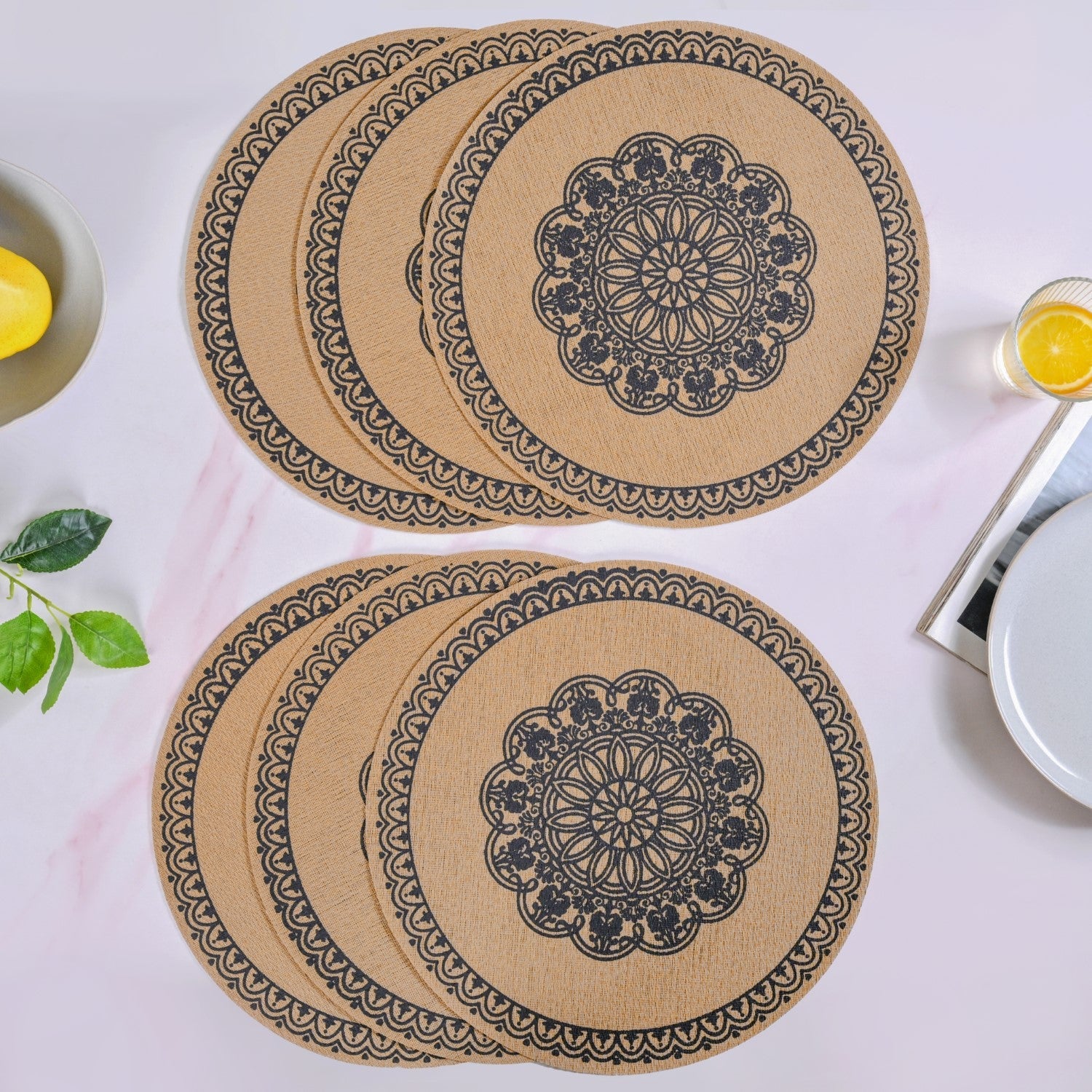 Boho Black Mandala Table Mat Set Of 6