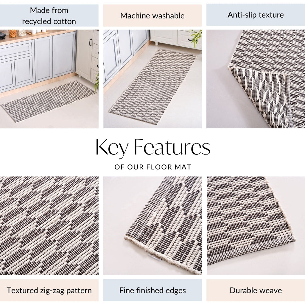 Boho Weave Floor Runner Cotton Mat Brown White 134x50cm