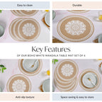 Boho White Mandala Table Mat Set Of 6