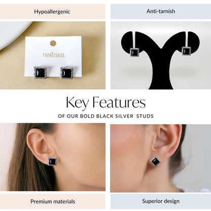 Bold Black Silver Studs