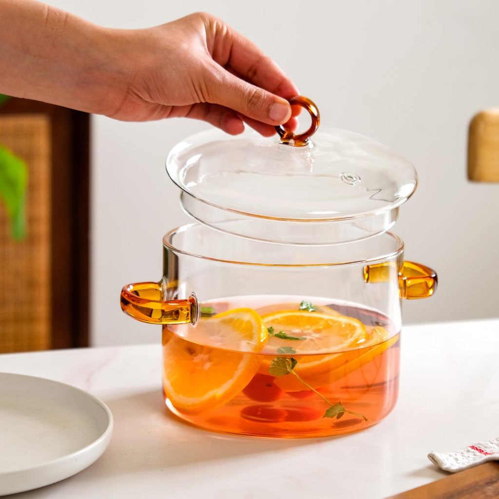Borosilicate Cooking Pot With Amber Handles 1600ml
