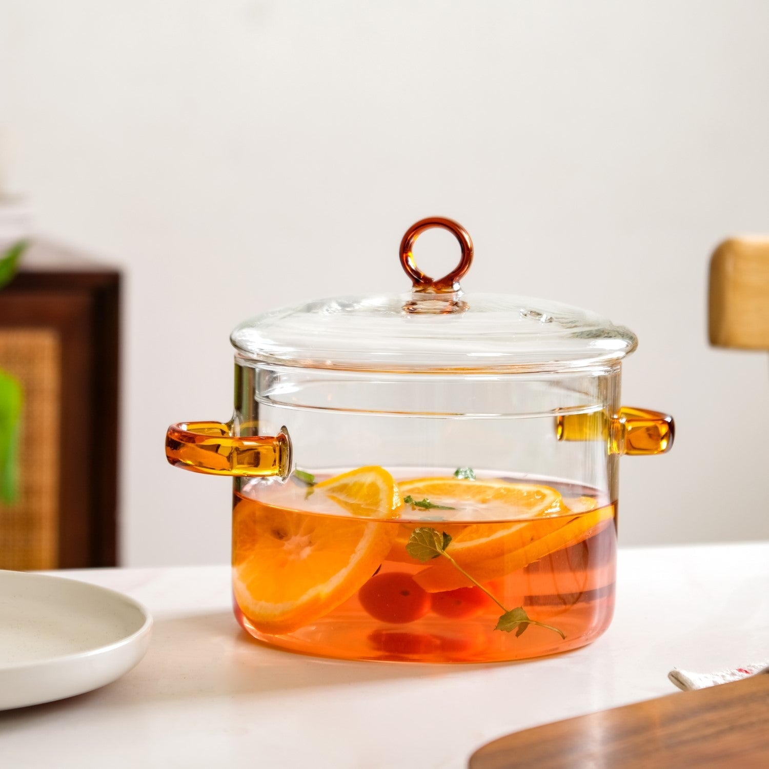 Borosilicate Cooking Pot With Amber Handles 1600ml