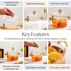 Borosilicate Cooking Pot With Amber Handles 1600ml