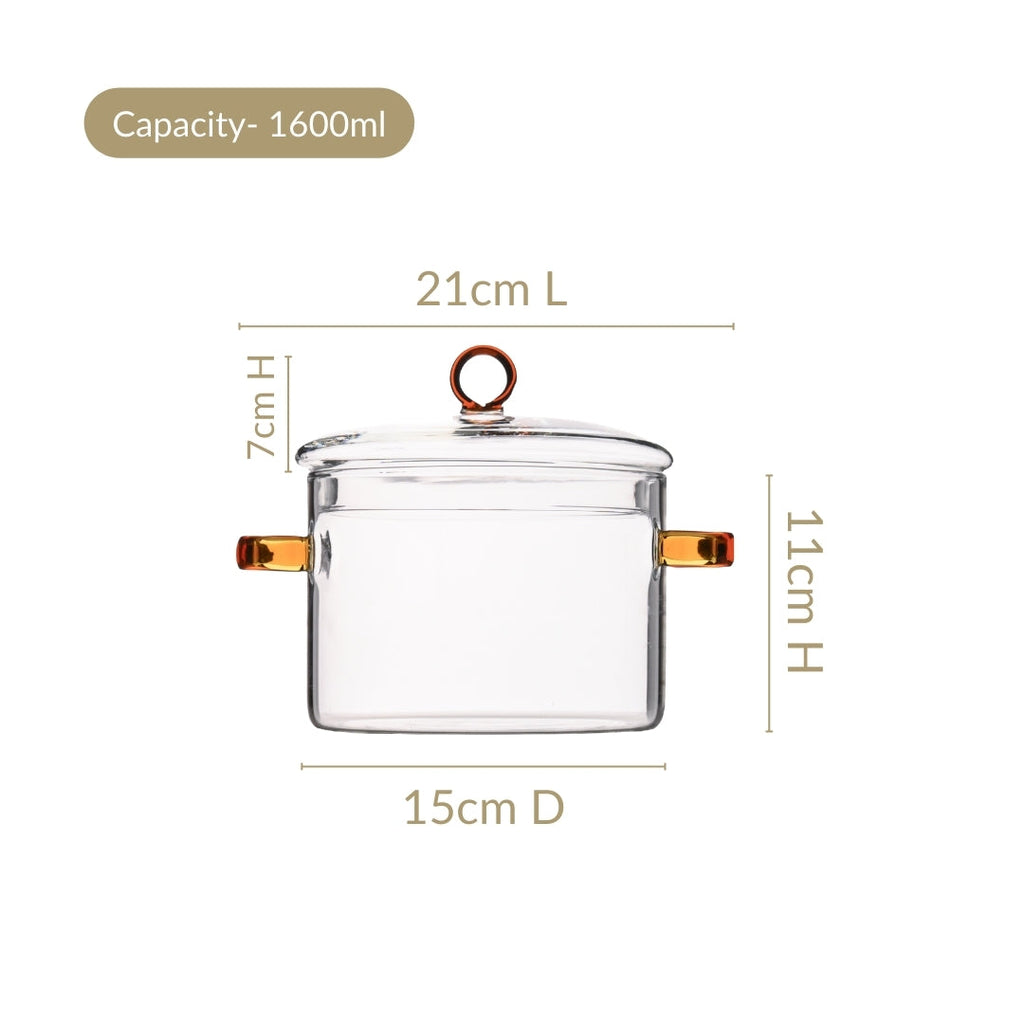 Borosilicate Cooking Pot With Amber Handles 1600ml
