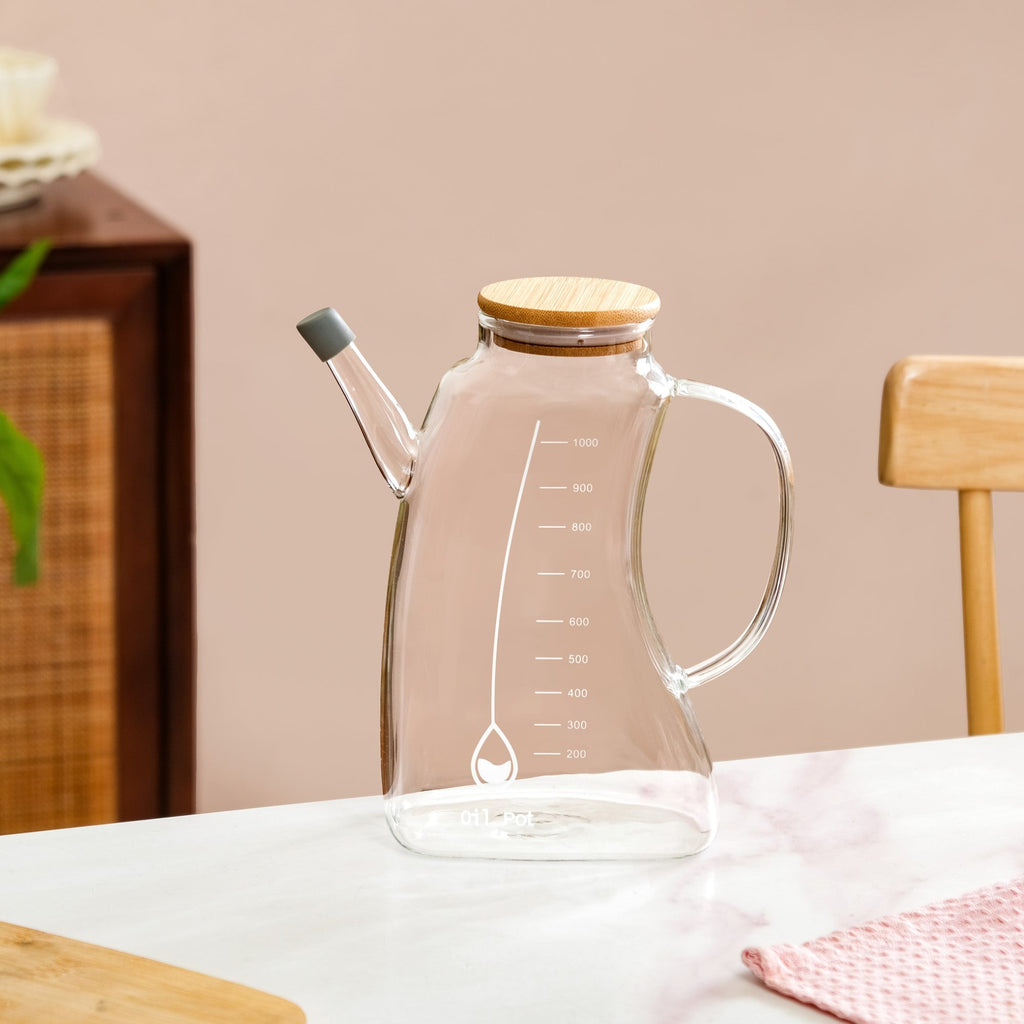 Curved Borosilicate Glass Oil Pot With Measurement Markings 1000ml