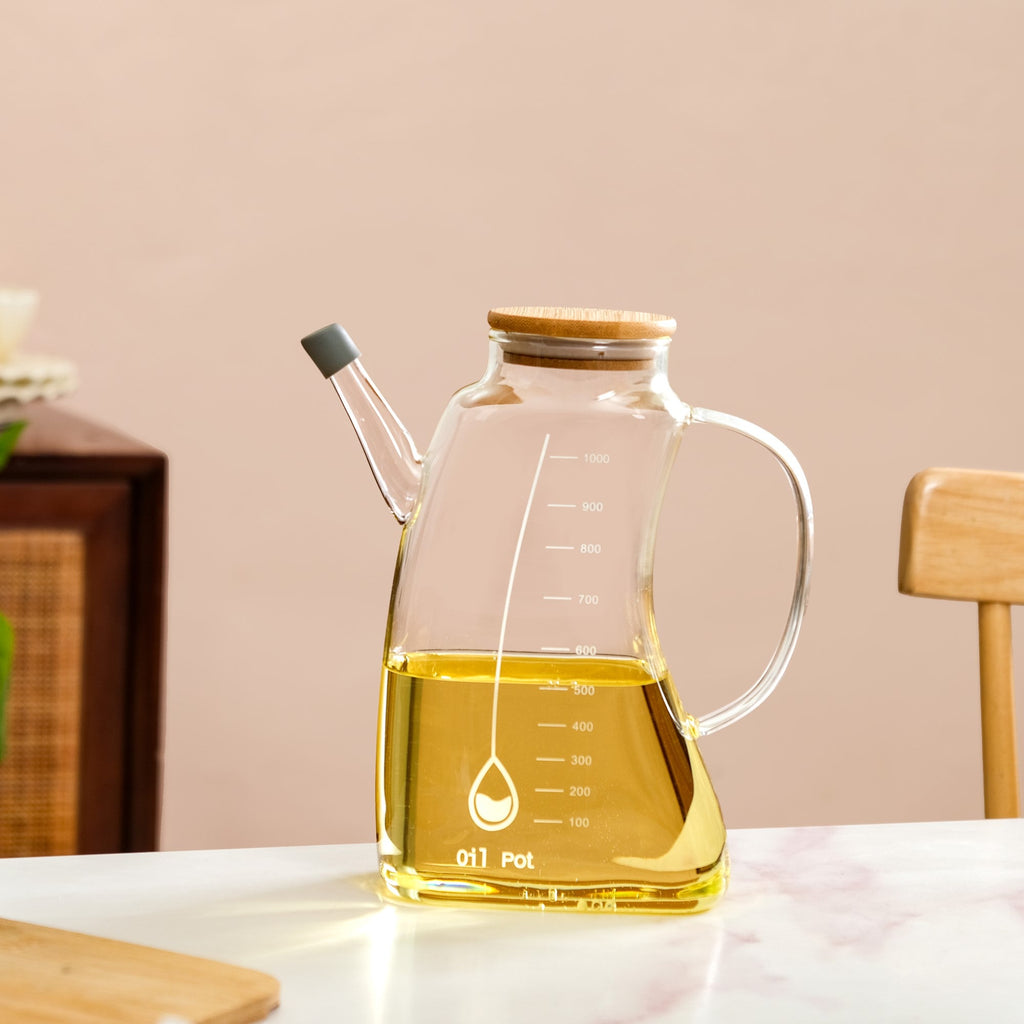 Curved Borosilicate Glass Oil Pot With Measurement Markings 1000ml