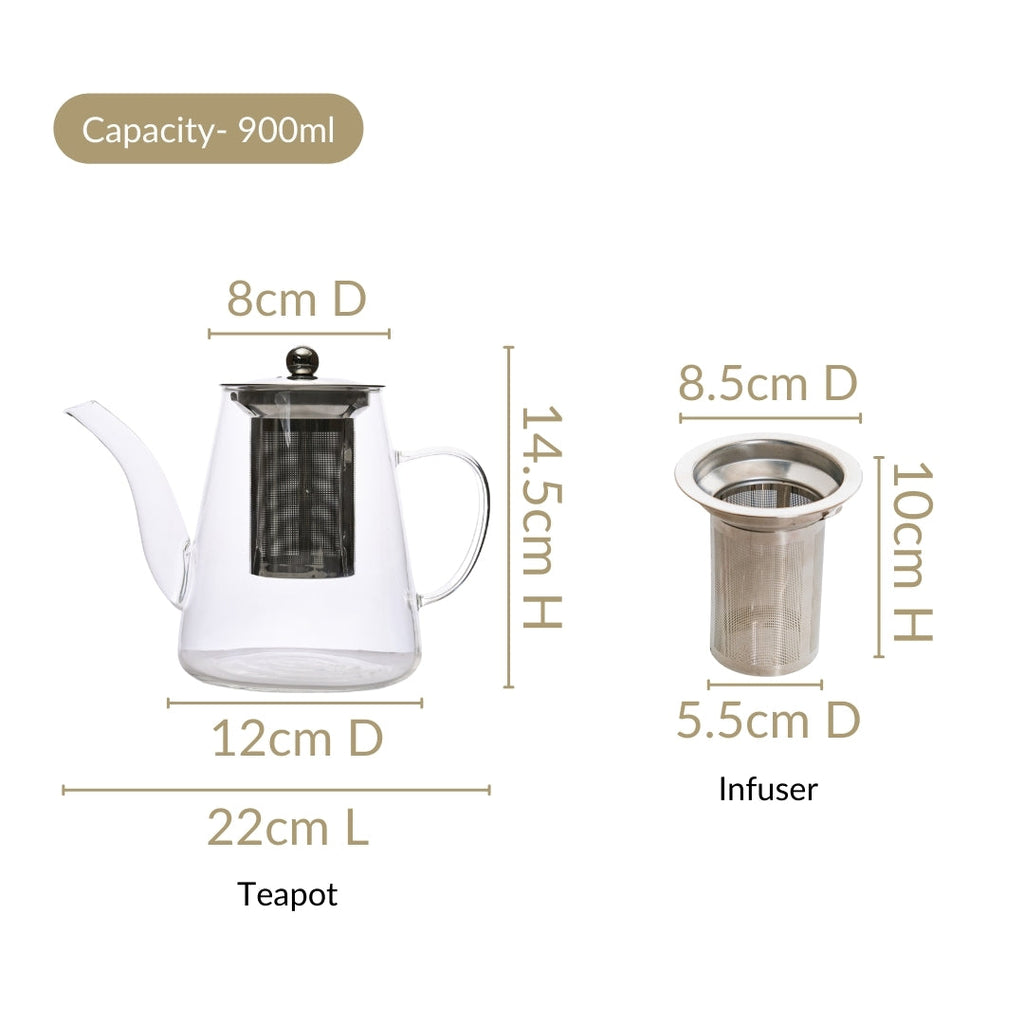 Glass Kettle With Tea Strainer Flame Safe 900ml