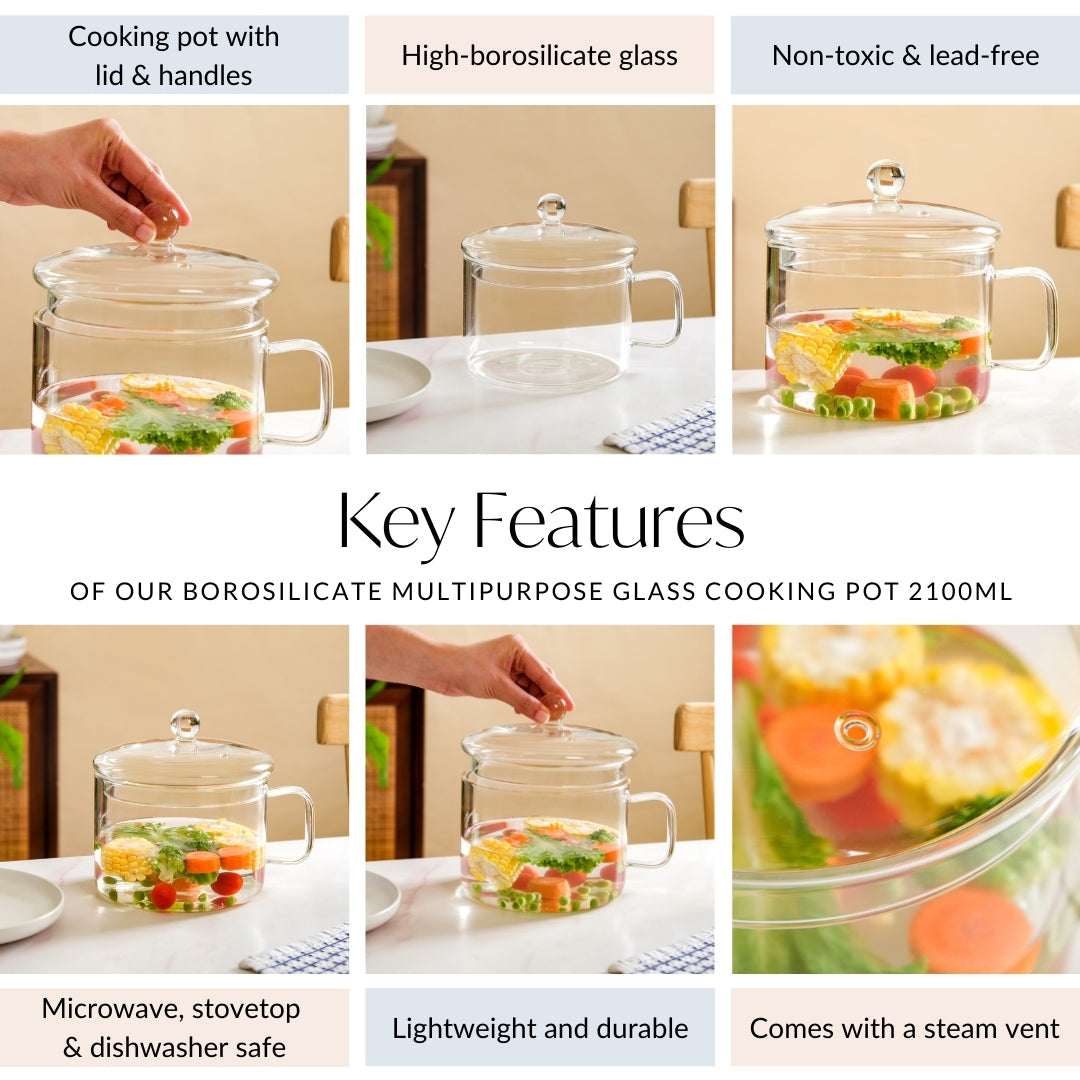 Borosilicate Multipurpose Glass Cooking Pot 2100ml