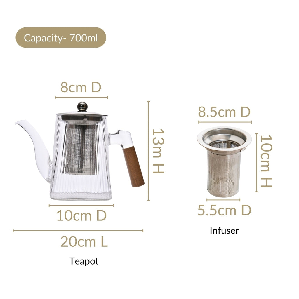 Fluted Glass Kettle With Wooden Handle 700ml