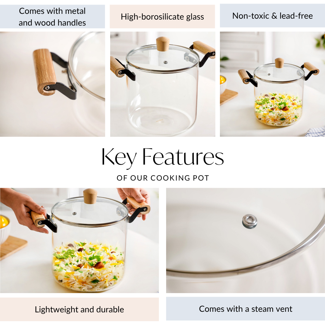 Borosilicate Simmer Pot With Lid And Handle Extra Large 5500ml
