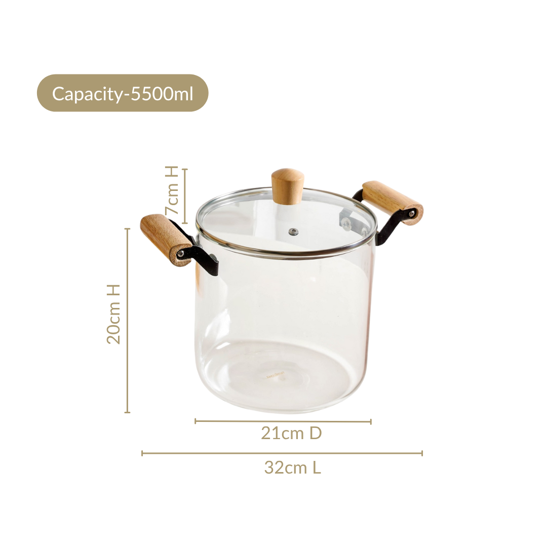 Borosilicate Simmer Pot With Lid And Handle Extra Large 5500ml