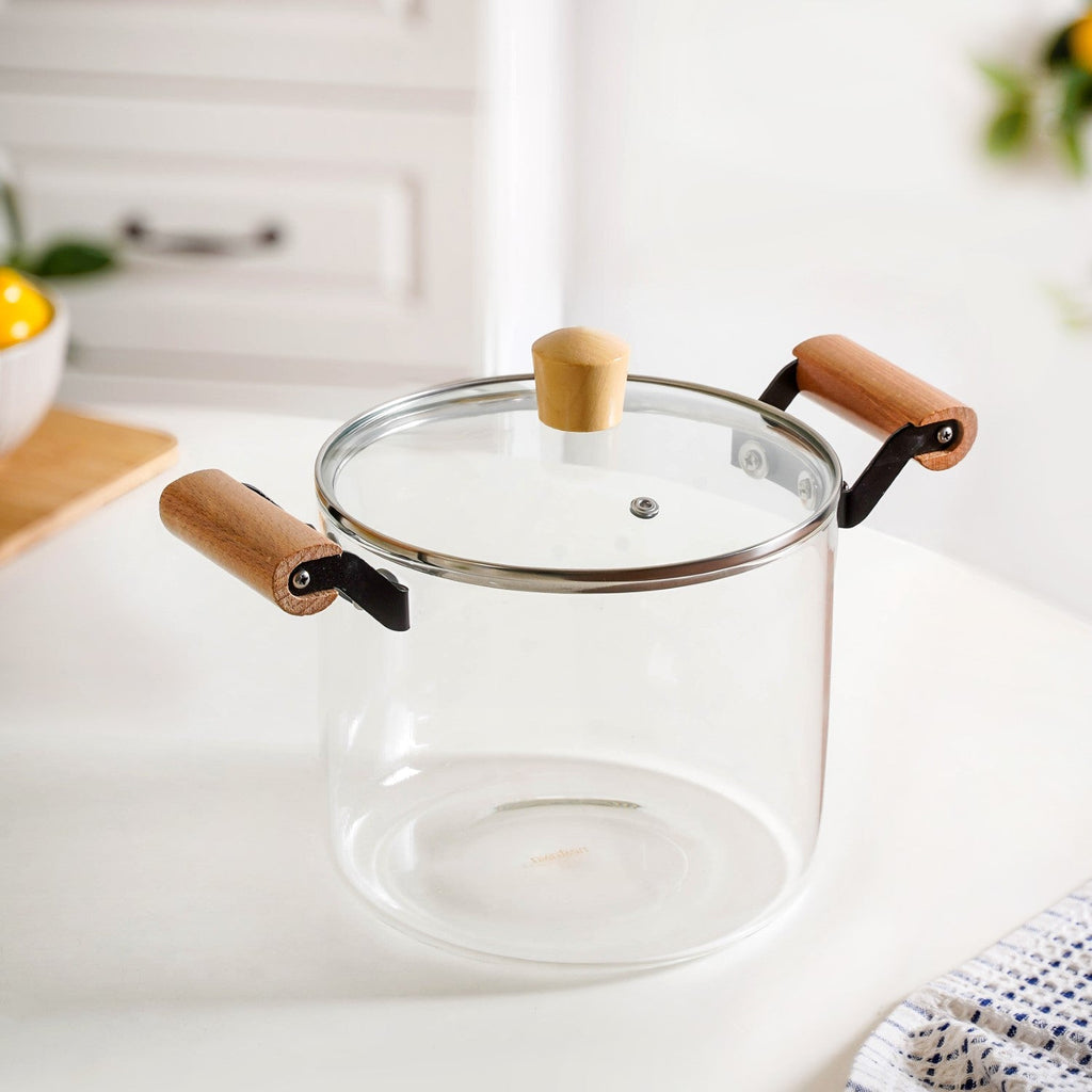 Borosilicate Stovetop Pot With Wooden Handle Large 4500ml