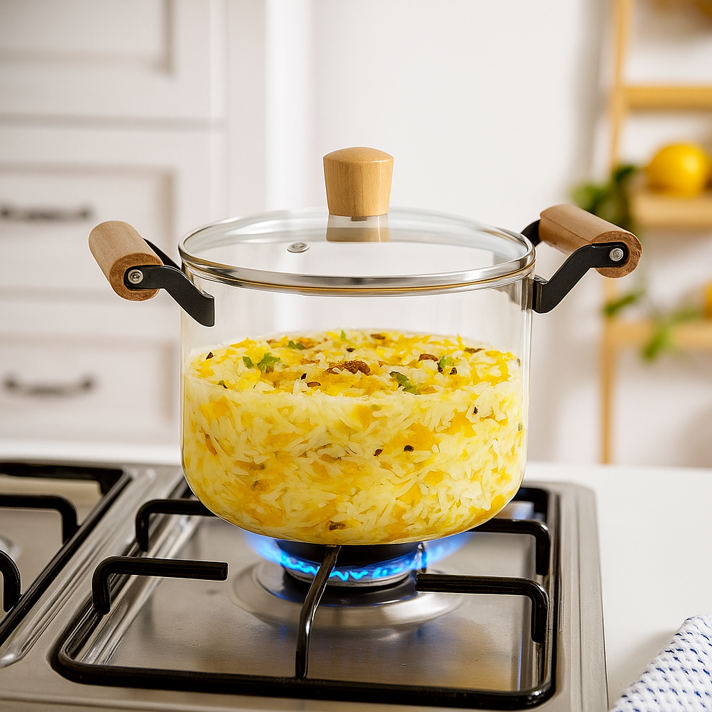 Borosilicate Stovetop Pot With Wooden Handle Large 4500ml