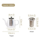 Flame Safe Borosilicate Glass Teapot With Strainer 1000ml