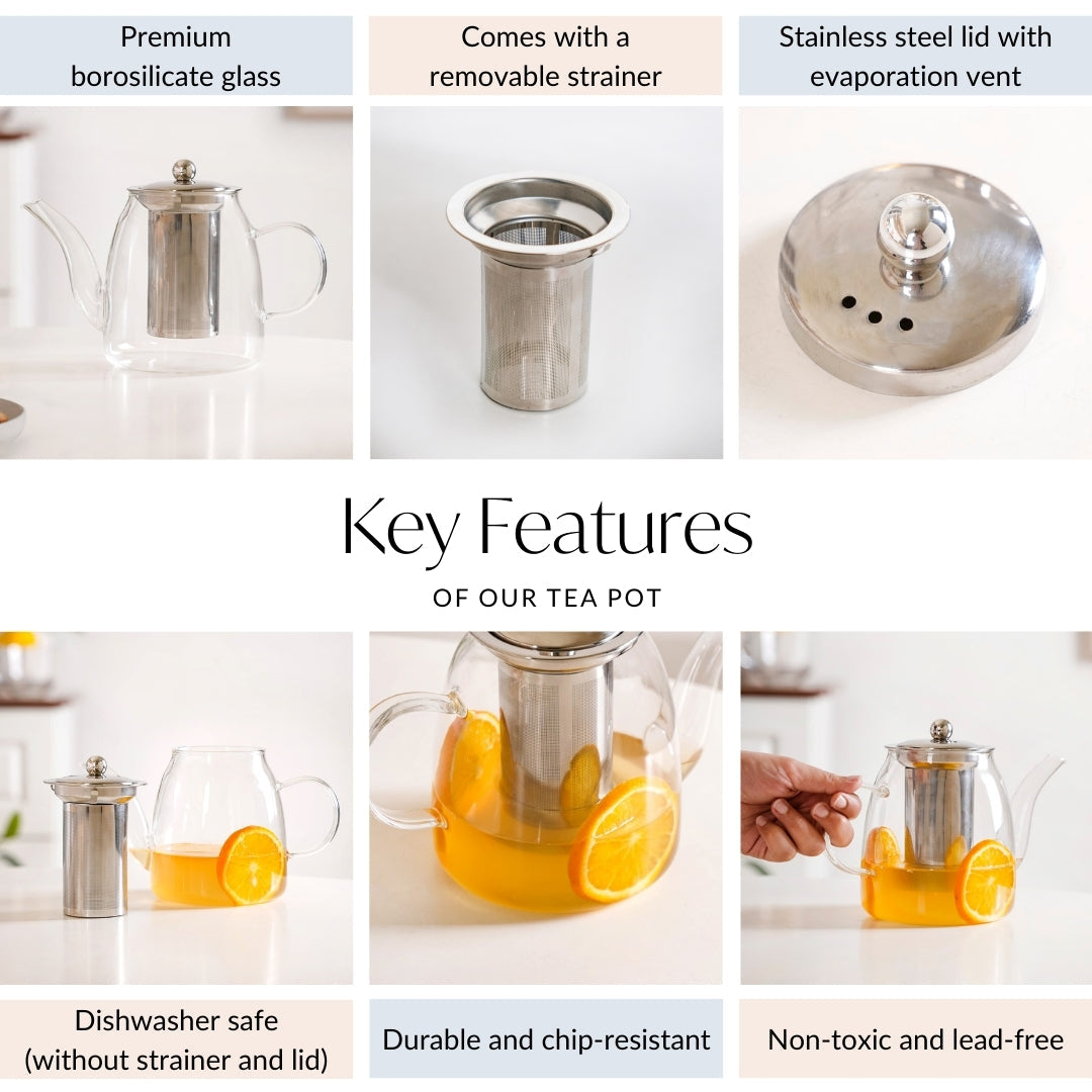 Flame Safe Borosilicate Glass Teapot With Strainer 1000ml