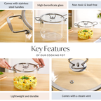 Borosilicate Pasta Cooking Pot With Metal Grip Large 4500ml