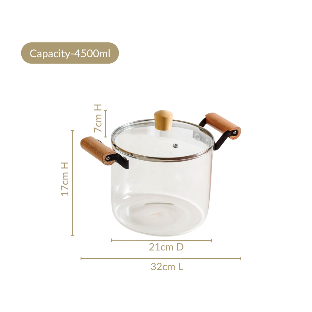 Borosilicate Stovetop Pot With Wooden Handle Large 4500ml