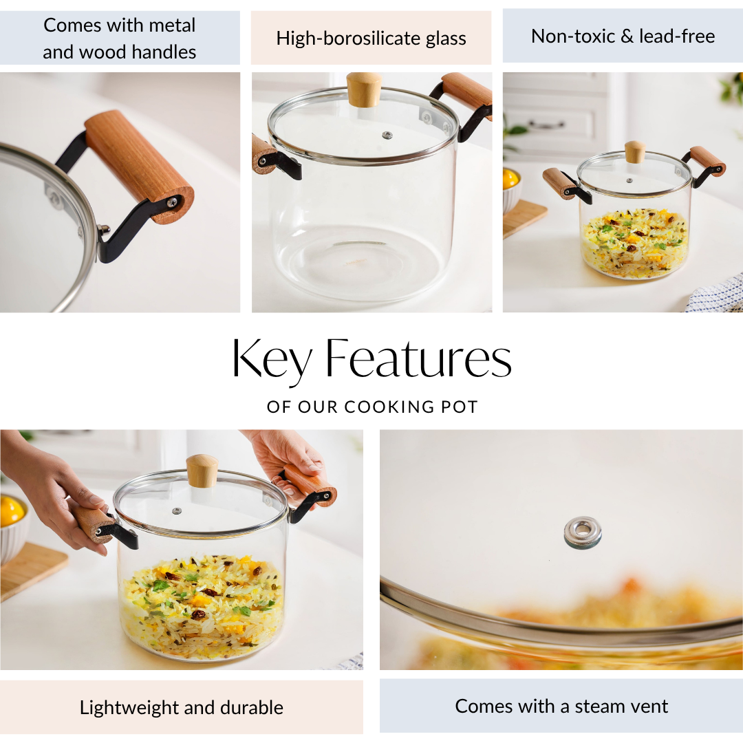 Borosilicate Stovetop Pot With Wooden Handle Large 4500ml