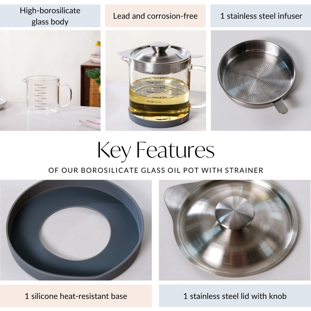 Borosilicate Glass Oil Pot With Strainer 1000ml