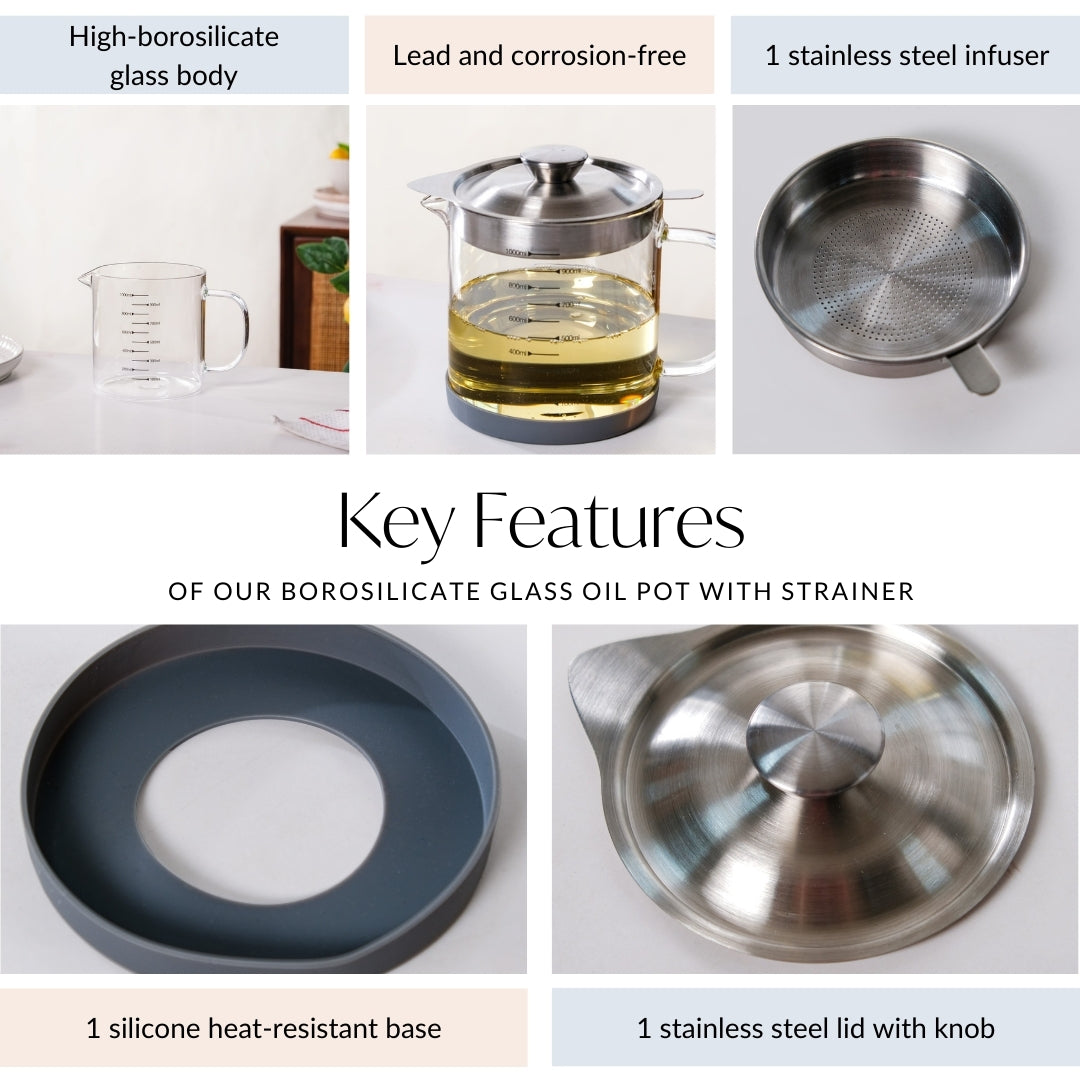 Borosilicate Glass Oil Pot With Strainer 1000ml