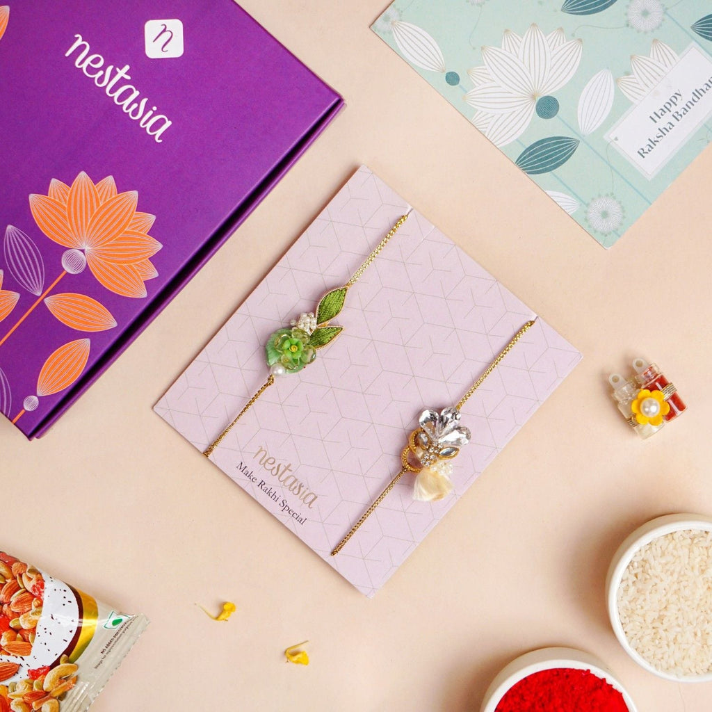 Botanic Bloom And Crystal Charm Rakhi Set of 2