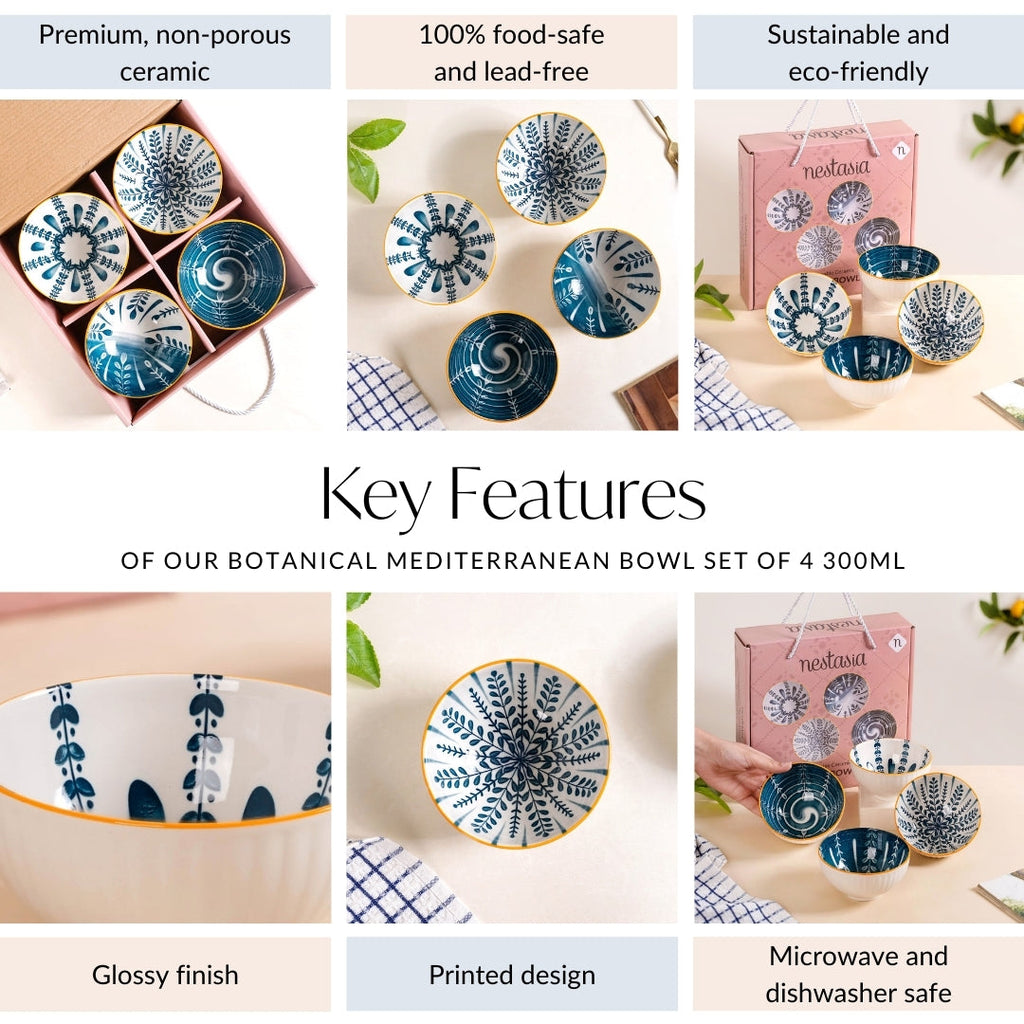 Botanical Mediterranean Bowl Set Of 4 300ml