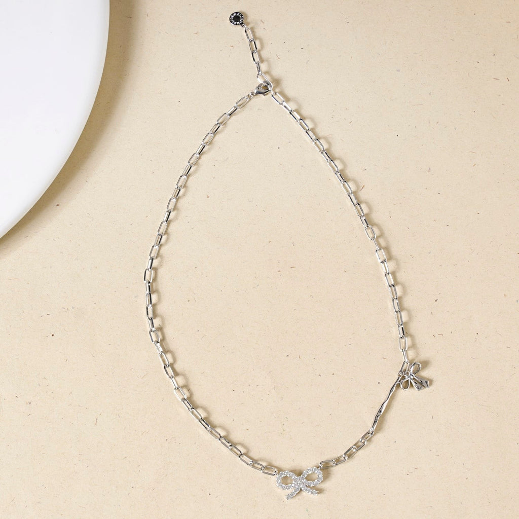 Bow Charm Silver Chain Necklace