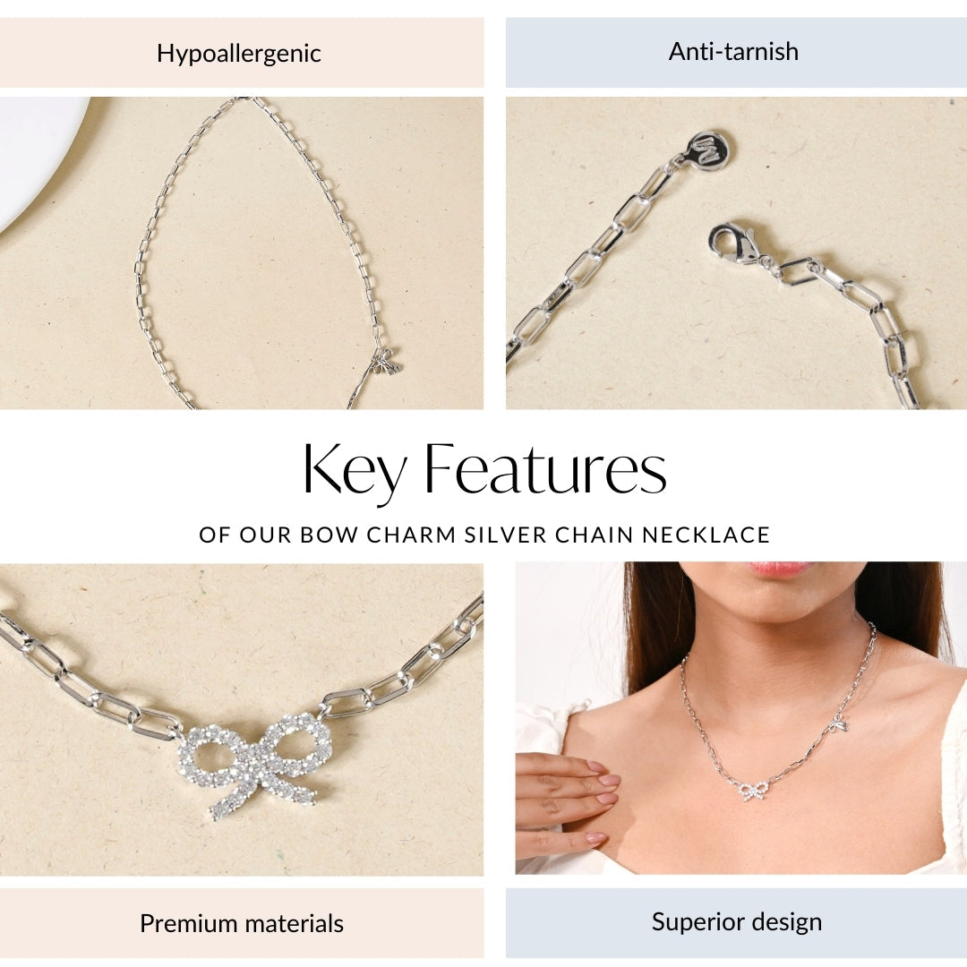 Bow Charm Silver Chain Necklace