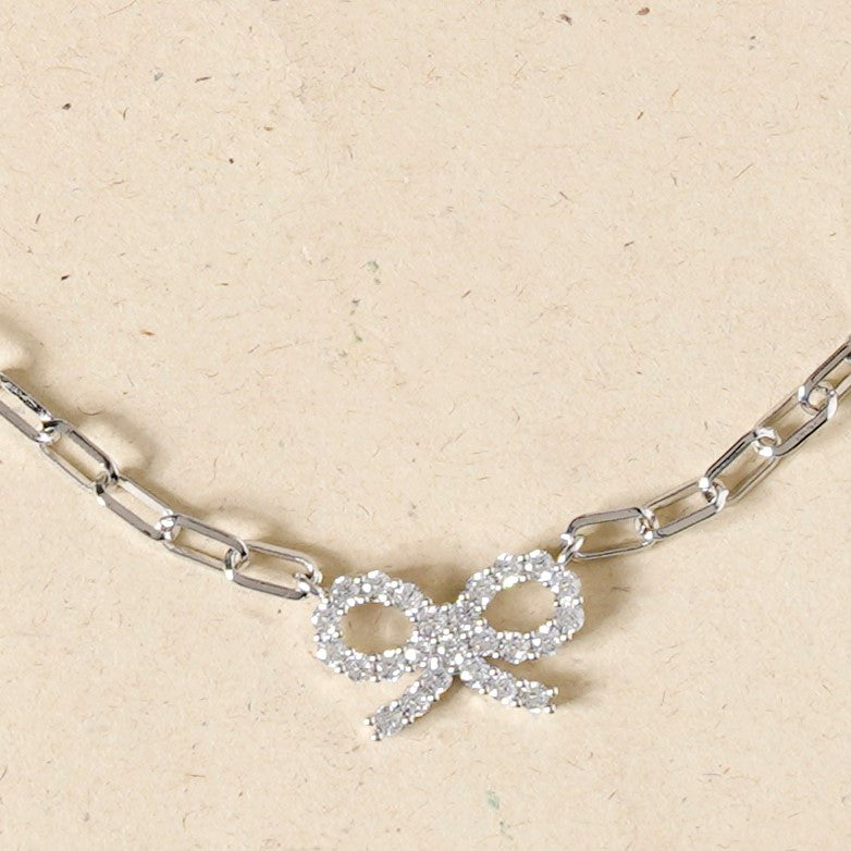 Bow Charm Silver Chain Necklace