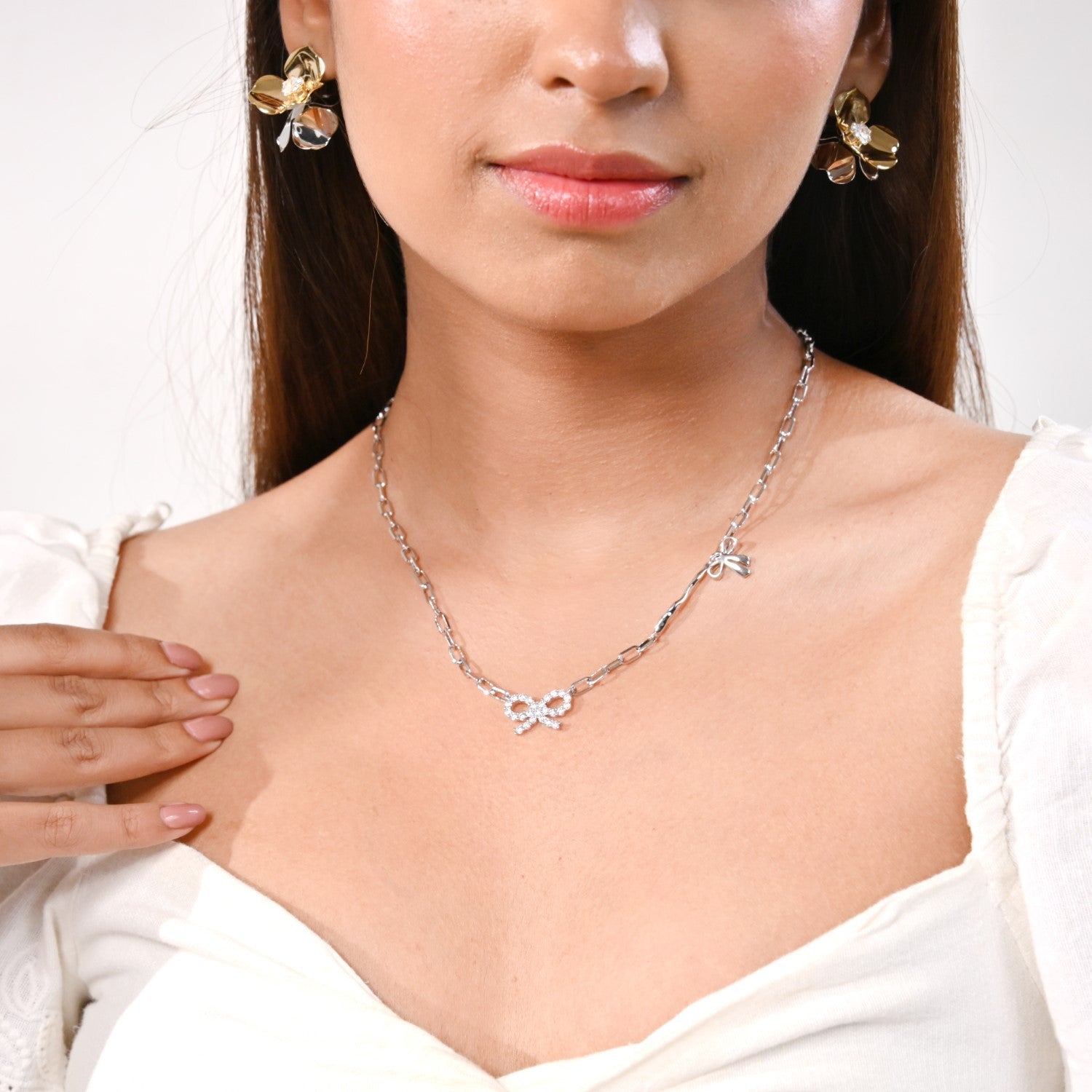 Bow Charm Silver Chain Necklace