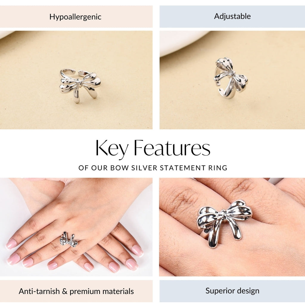 Bow Silver Statement Ring