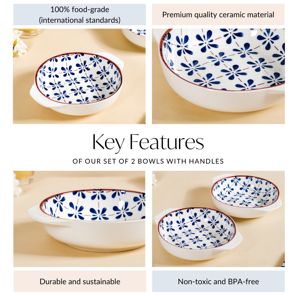 Blue Flower Serving Bowl Set Of 2 1000ml