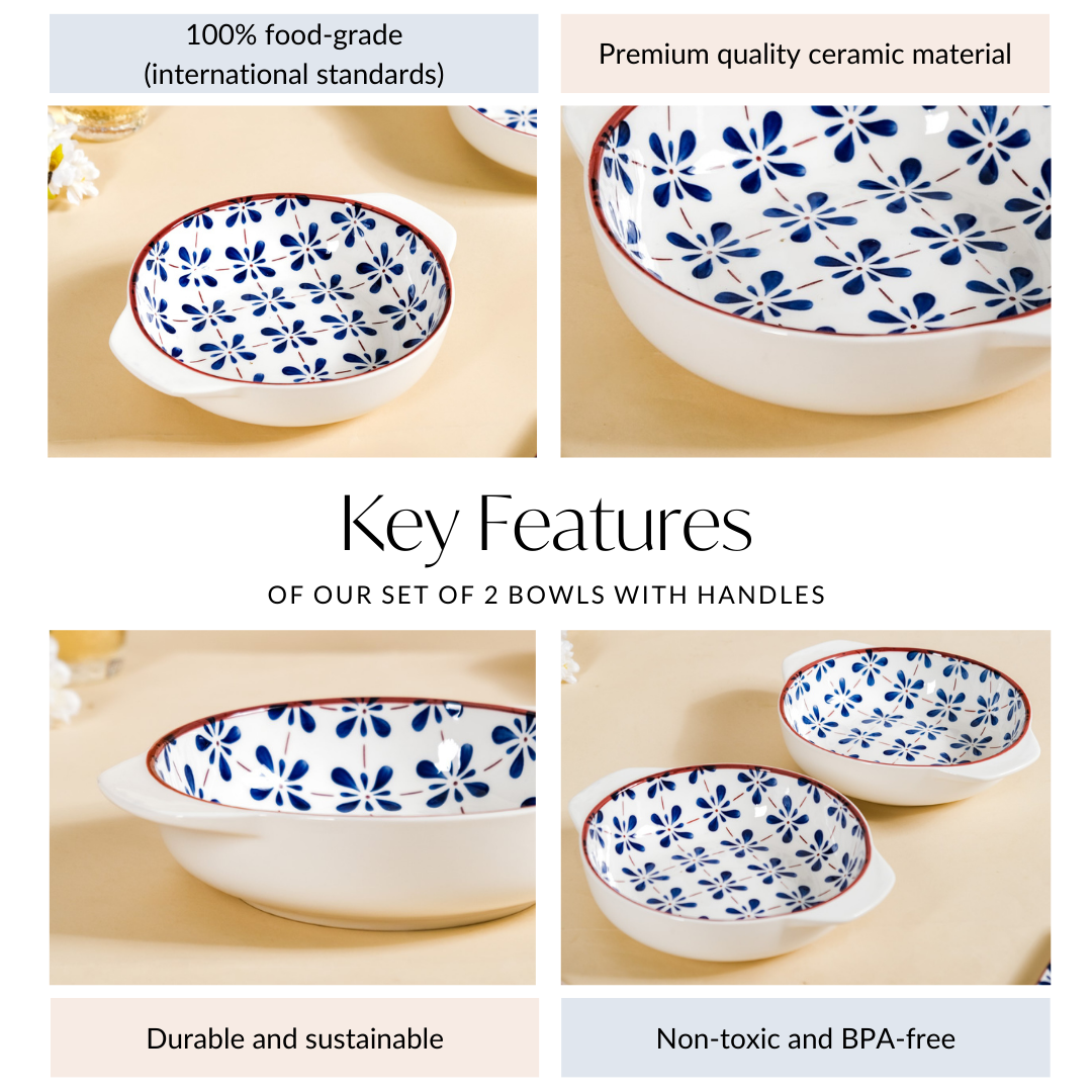 Blue Flower Serving Bowl Set Of 2 1000ml