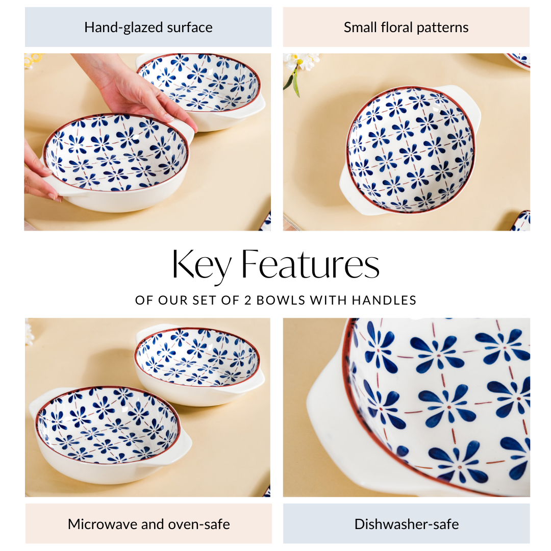 Blue Flower Serving Bowl Set Of 2 1000ml