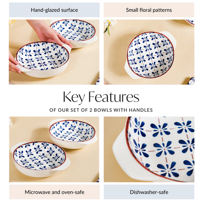 Blue Flower Serving Bowl Set Of 2 1000ml