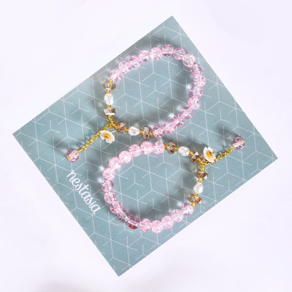 Flora Beaded Link Chain Bracelets With Tassels Set Of 2