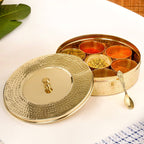 Pure Brass Hammered Masala Box Set With Spoon