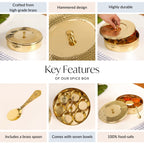 Pure Brass Hammered Masala Box Set With Spoon