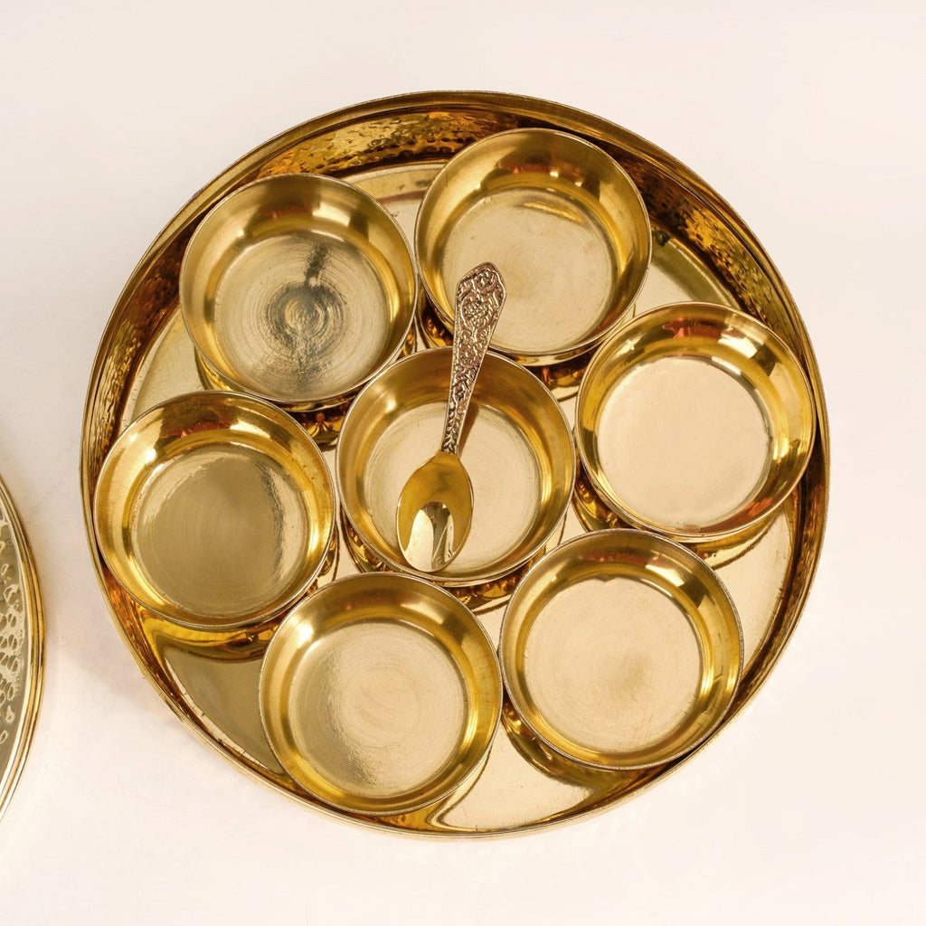 Pure Brass Hammered Masala Box Set With Spoon