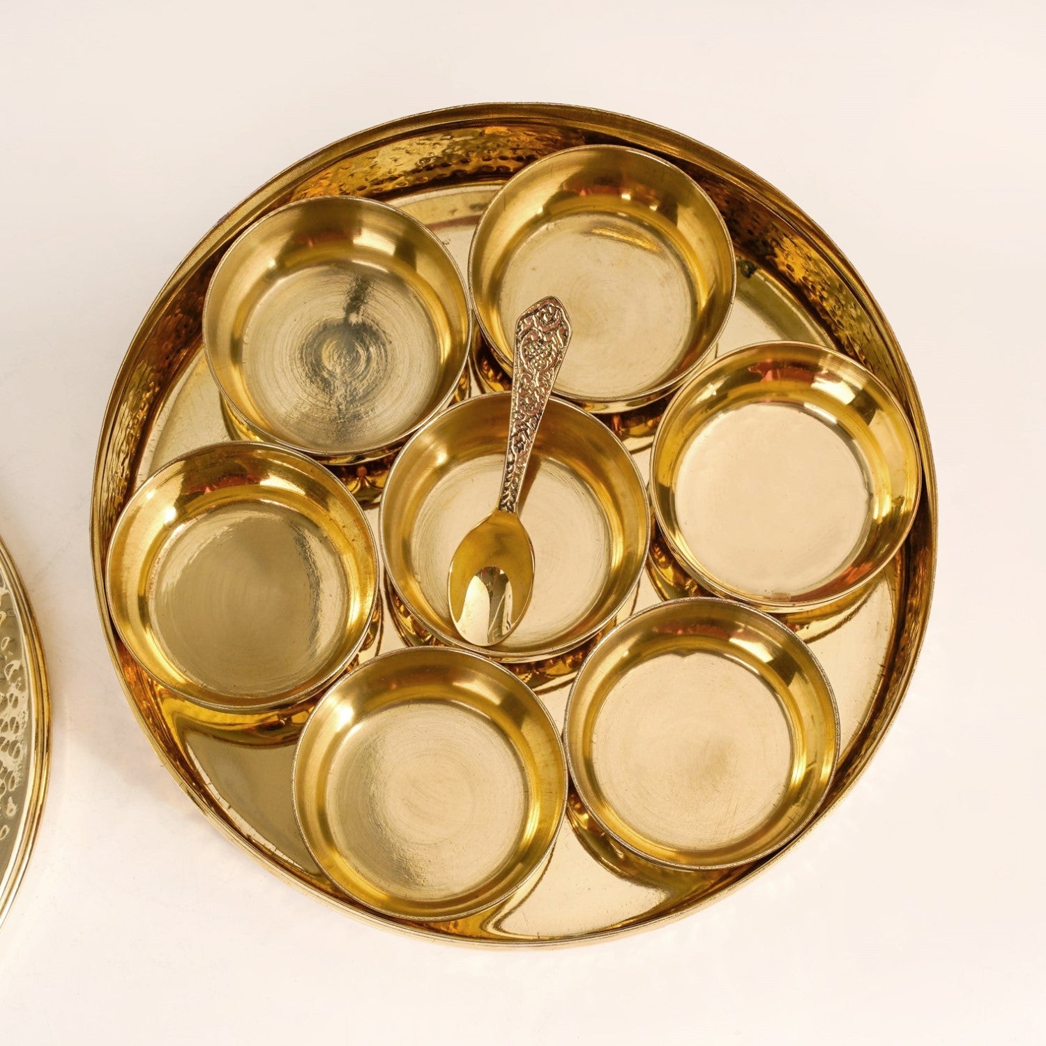 Pure Brass Hammered Masala Box Set With Spoon
